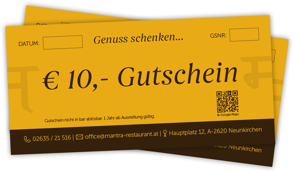 Mantra Restaurant Geschenkgutscheine